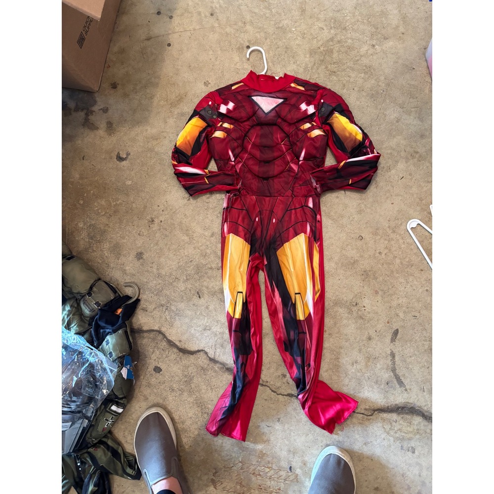Marvel Iron Man Padded Muscle Chest Superhero Costume Jumpsuit Red Gold Kids